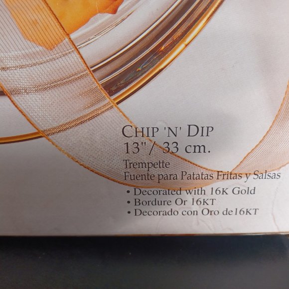 Holiday 16K Gold Indiana Glass Chip Dip Set (Fuente para Patatas Fritas y Salsa) - Picture 8 of 15
